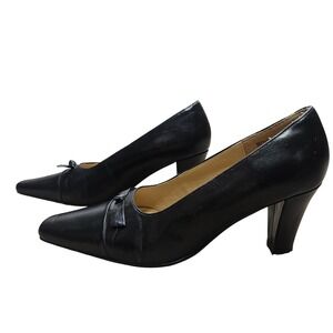 Terry Lewis Classic Luxuries Black Leather Bow Square Toe Pumps Size‎ 8M Luxury